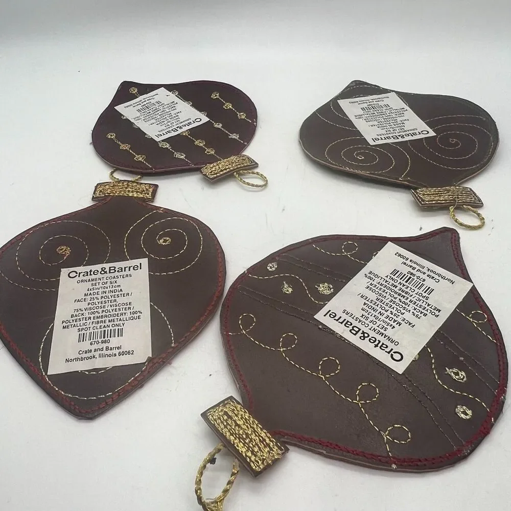 Crate & Barrel Drink Coaster Set of 4 100% Cotton 6